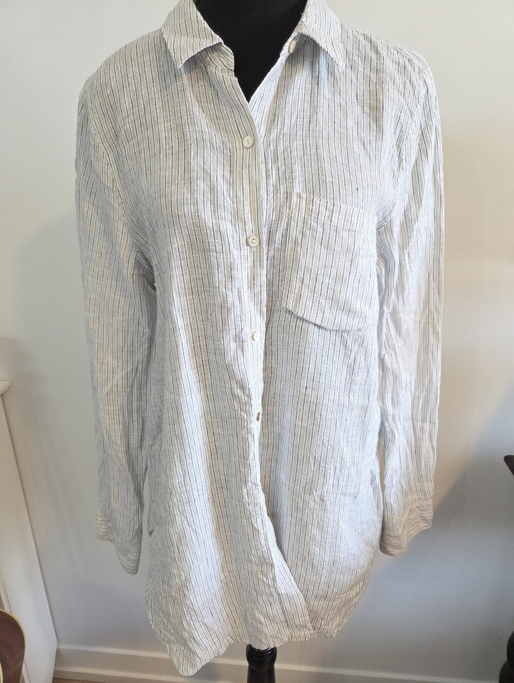 Eileen Fisher linen pinstripe button down Sz S ( Oversized)